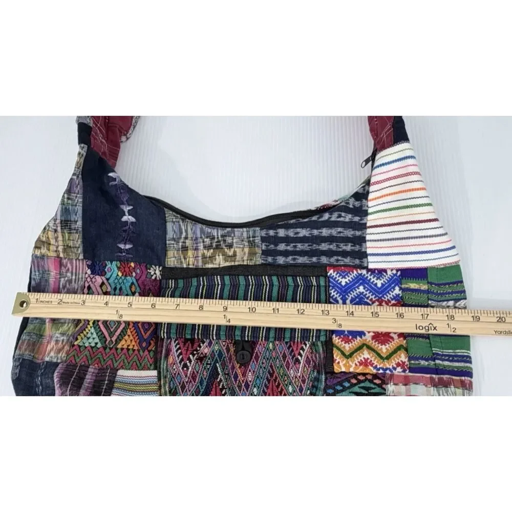 Boho Hippie Hobo Large Shoulder Bag Fabric Purse Patchwork Multicolors - Picture 3 of 8